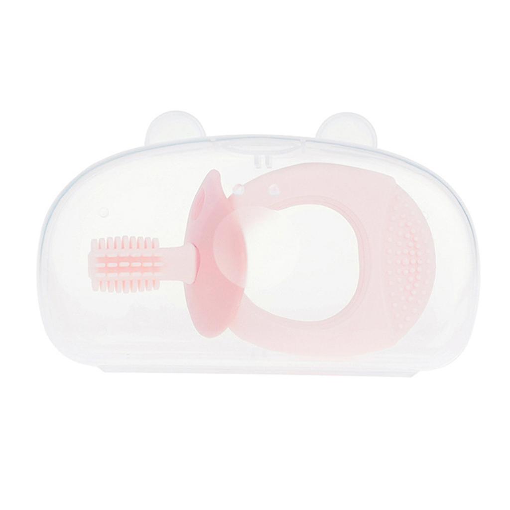 Baby Training Toothbrush Teether Silicone 360 Degrees  Clean Mouthguard Baby Massage Toothbrush Pink