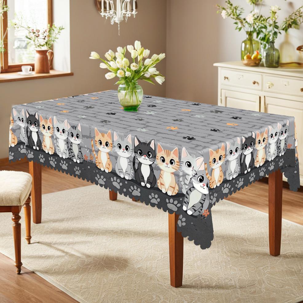1 Piece Of Cat-Themed Tablecloth, Round Or Rectangular Tablecloth With Cute Cat And Paw Print Patterns, Suitable For Autumn Holiday Gatherings, Family