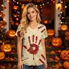 Women V Neck Short Sleeve Scrub Top with Halloween Print and Pockets for Work Uniform Comfortable Fit