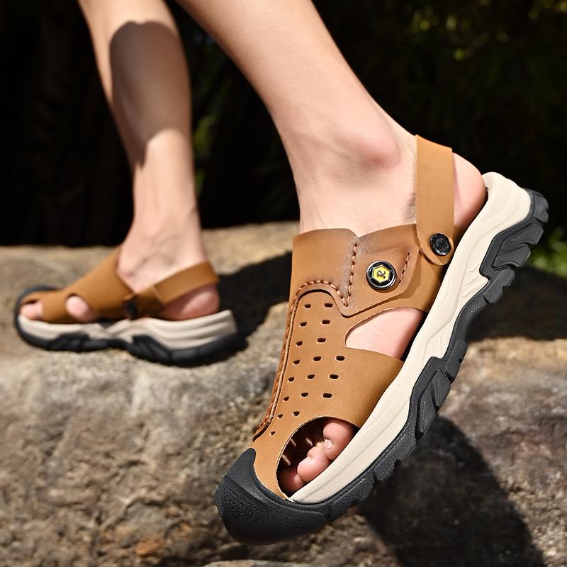 Fashion Mens Hollow Out Flats Leisure Driving Sandals  Anti-collision Toe Man Summer Slippers Wading Aqua Shoes Men Outdoor Sandals