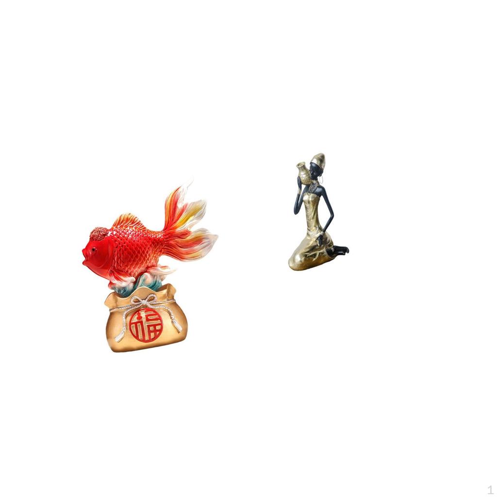 Chinese Feng Shui Fish Sculpture for Entryway Office Home Decor And African Tribal Lady Handmade