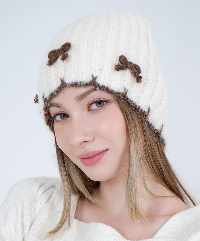 Mimin Bloomy Knit Ribbon Beanie
