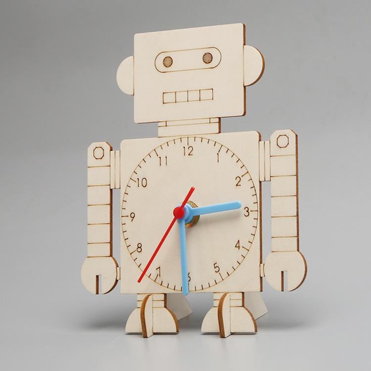Creative DIY Handmade Robot Clock Material Bag/children's Hand-painted Clock Model/kindergarten Parent-child White Blank Clock Wooden Drawing Gift