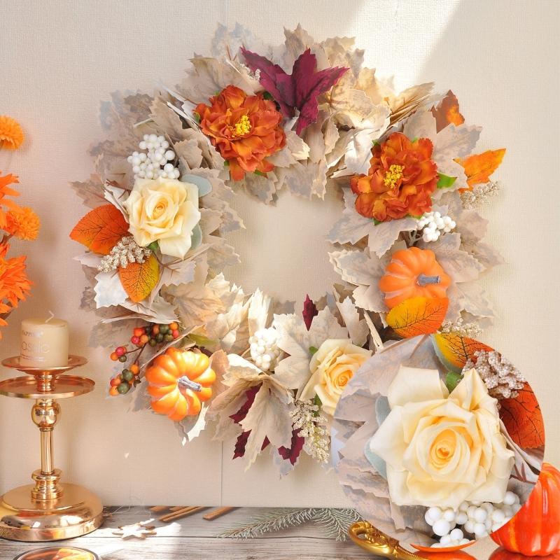 Autumn Wreath Realistic Pumpkin Leaf Wreath For Door Mantels Wall Halloween Thanksgiving Holiday Party Centerpieces