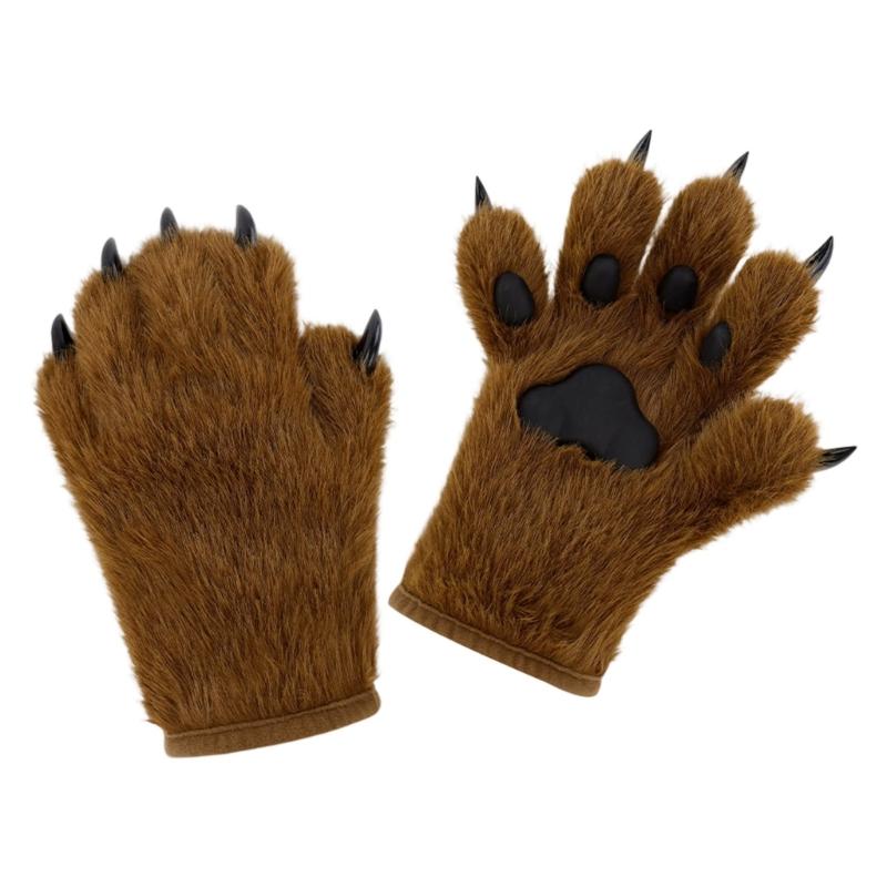 Stylish Plush Animal Paws Gloves Soft Faux Fursuit Cosplay Accessory Unisex Multi Color