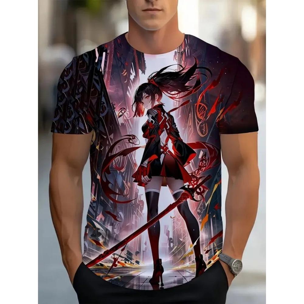 Summer Comfortable Fashionable Men's T-shirt Colorful Retro Portrait Printing Soft Breathable Round Neck Short Sleeved T-shirt