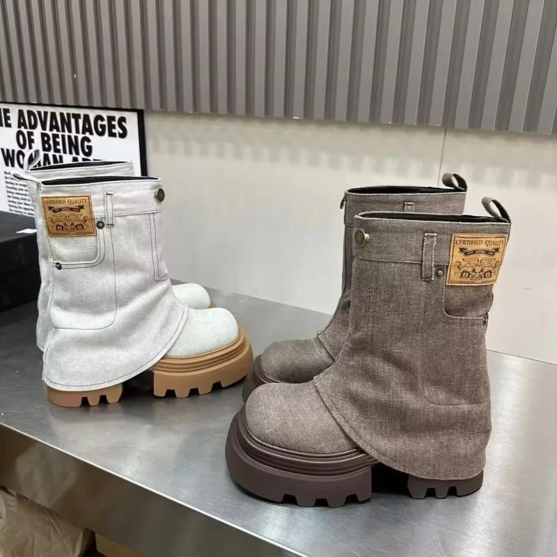 Jolin Tsai Style Casual Retro Thick Bottom Fashionable Trouser Boots Autumn New Arrival British Style Round Toe Rubber Outsole