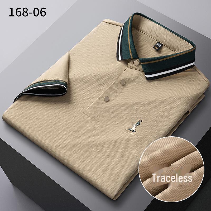 Men's Summer Ice Silk Polo Shirt - Short Sleeve, Solid Color, Embroidered, High Elasticity, Non-Iron, Anti-Wrinkle