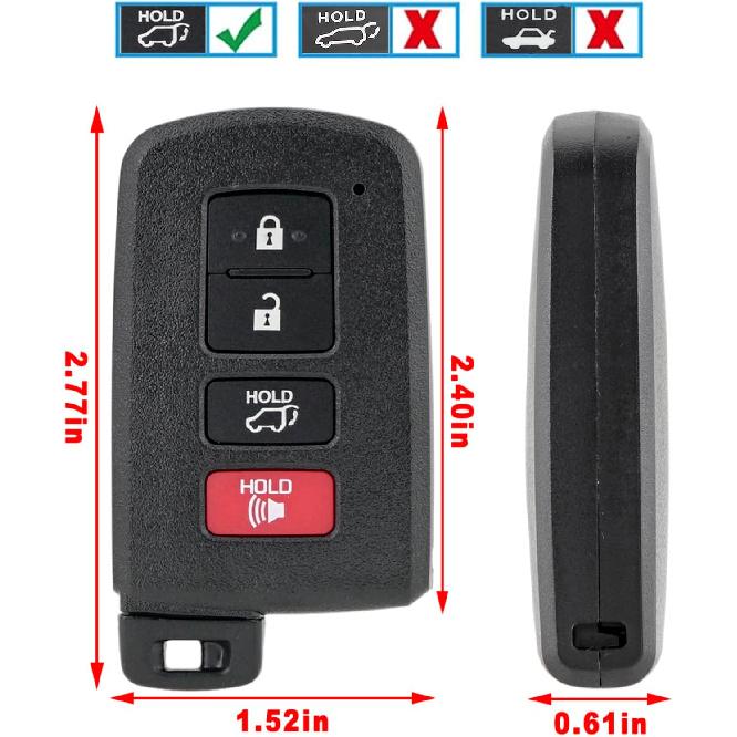 Smart Remote Key Fob Replacement Compatible with Toyota Highlander 2014 2015 2016 2017 2018 2019 4 Buttons HYQ14FBA P/N: 281451-2110 1551A-14FBA
