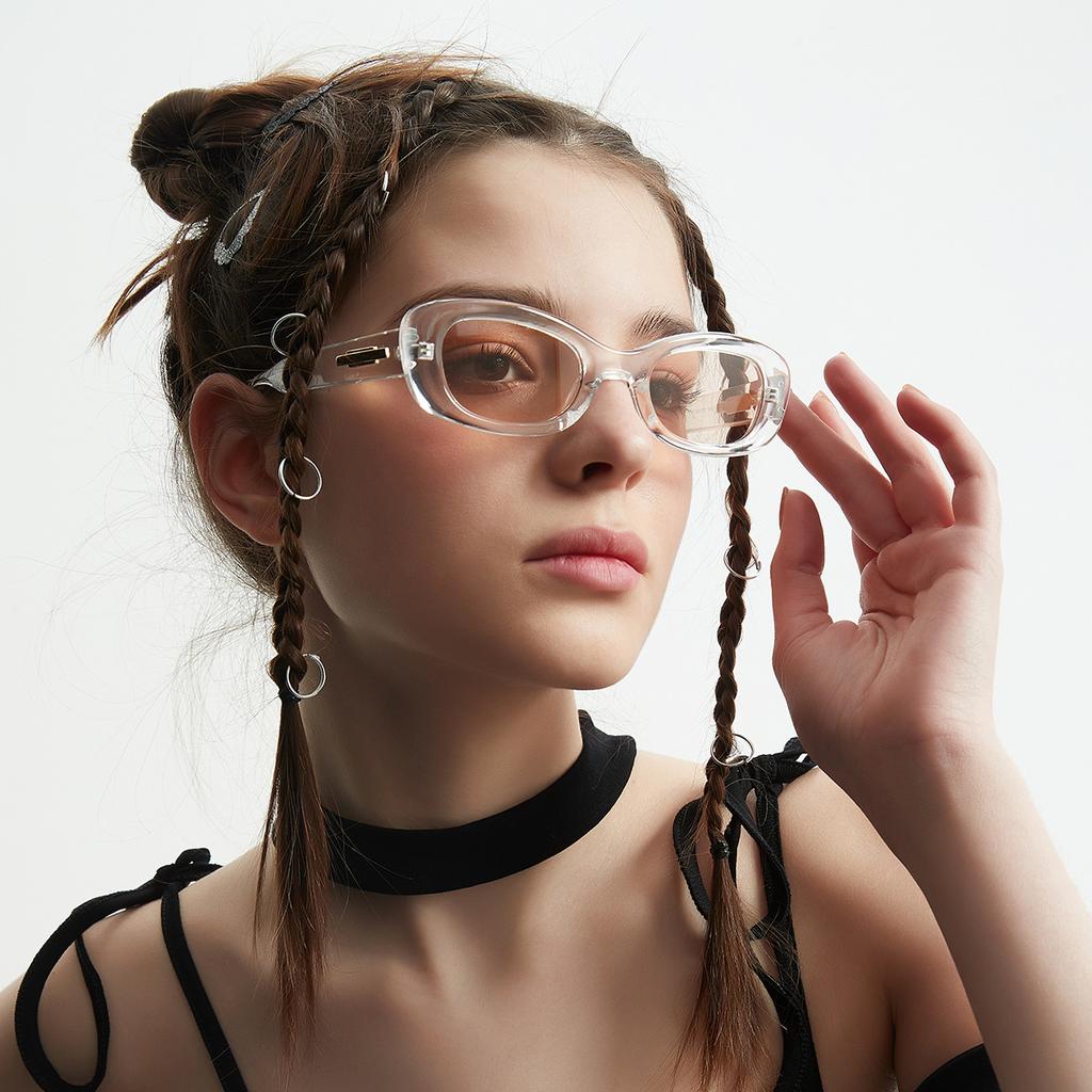 Rectangle Retro Glasses Transparent Frame Personalized Sunglasses Female Hip Hop Sunglasses Men