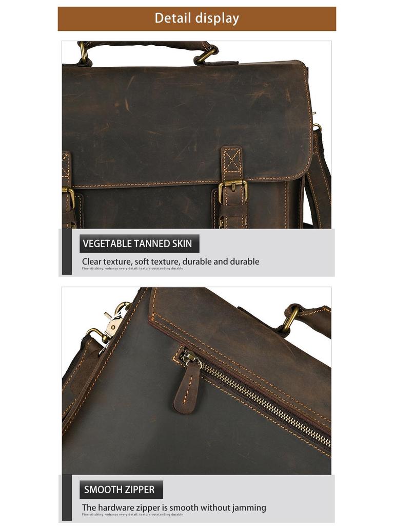 Vintage Męska Torba na Ramię Crossbody na Laptop ze Skóry Końskiej