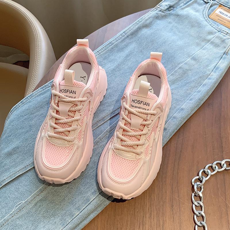 thick-soled pink dad shoes women's summer thin new small mesh breathable lightweight casual sneakers