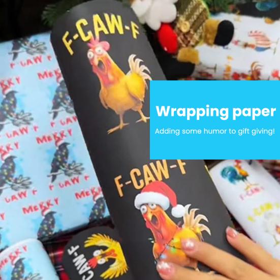 F-Caw-F Chicken Wrapping Paper Sarcastic Farm Animal Wrapping Paper for Christmas Birthdays Parties DIY Craft Gifts Wrap Supplies