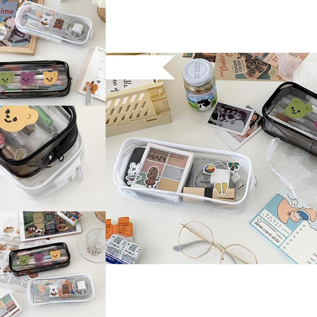 Elegantes Schwarz-Weißes Transparentes PVC-Mäppchen Ideal für Make-up- und Schreibwarenaufbewahrung