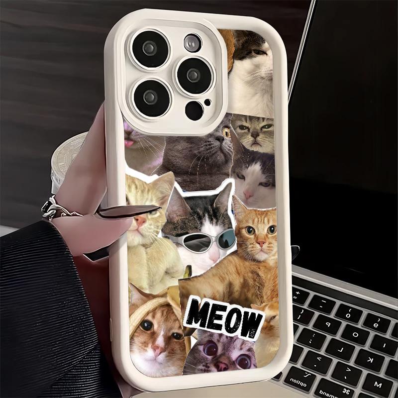 Phone Case for iPhone 17 Air 16E 15 16 Pro Max Crying Cats Combine Memes Cover 14 Plus 13 12 Mini Soft Shell Silicone Fundas