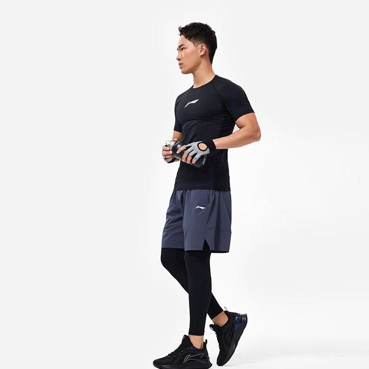 Li Ning Fitness Series Letter Print Compression Warm Sports Long Pants Men bottoms Black AULT499-1