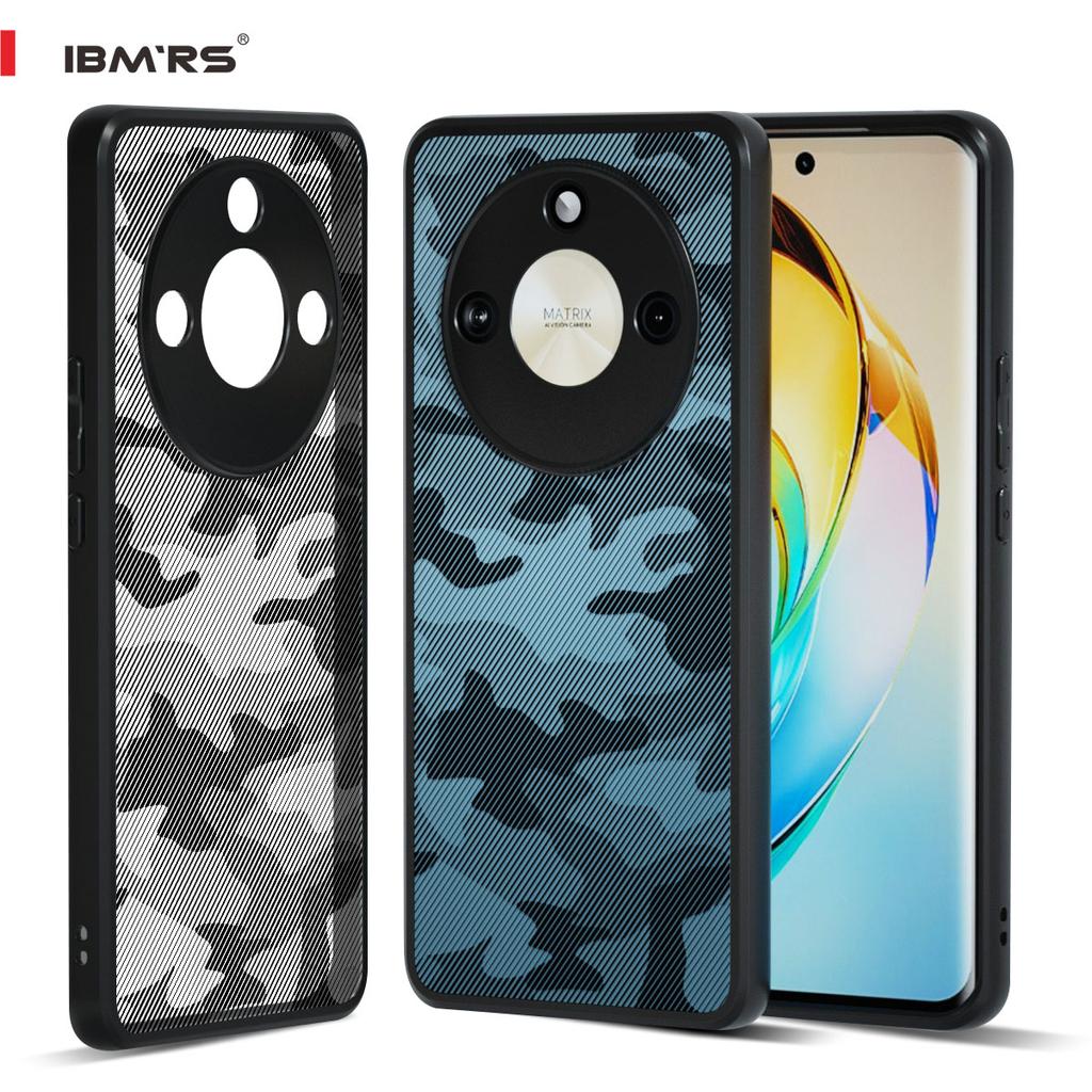 (Comes with Wrist strap)IBMRS for Honor X50 Phone Case, Translucent Matte Shockproof Anti-Fingerprint Protective Cover Black Camo