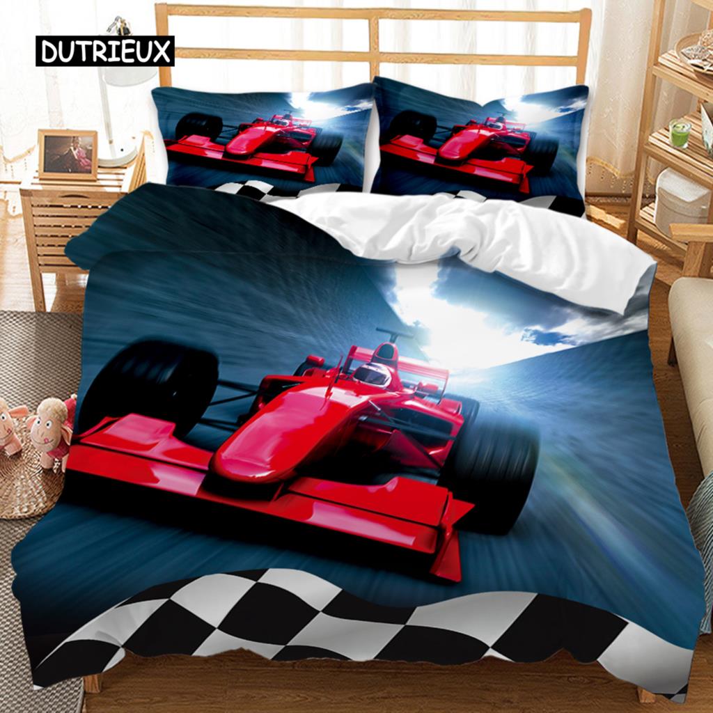 Racing Duvet Cover Dirt Bike Twin Size Race Car Competition Extreme Sports Comforter Cover Men Automobile Polyester Qulit Cover