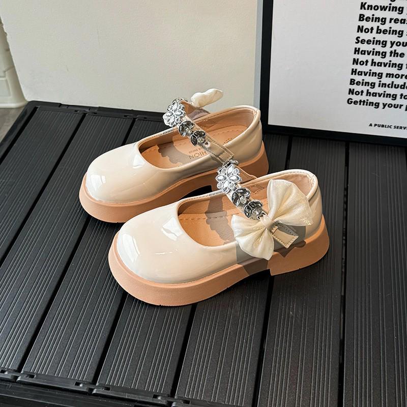 Girls' Stylish Leather Princess Shoes with Bow & Rhinestones for Spring & Autumn 2026