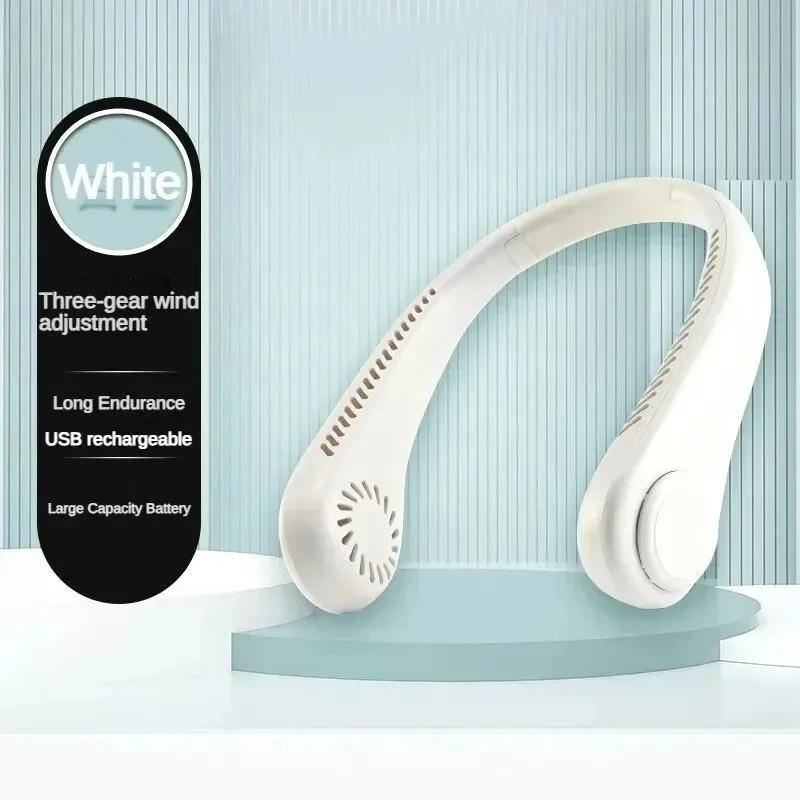 Mini USB Charging Hanging Neck Fan Portable Small Adjustable Large Wind Outdoors Fan Leafless Convenient for Camping Fan