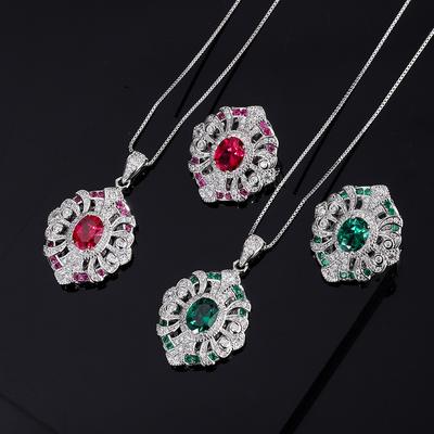 New Set Jewelry Tiktok Cross-border Simulation Red Corundum Necklace Pendant Green Nano Gem Ring Women's