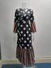 2025 European American V-Neck Tie-Up Long Sleeve Printed Dress for Autumn/Winter