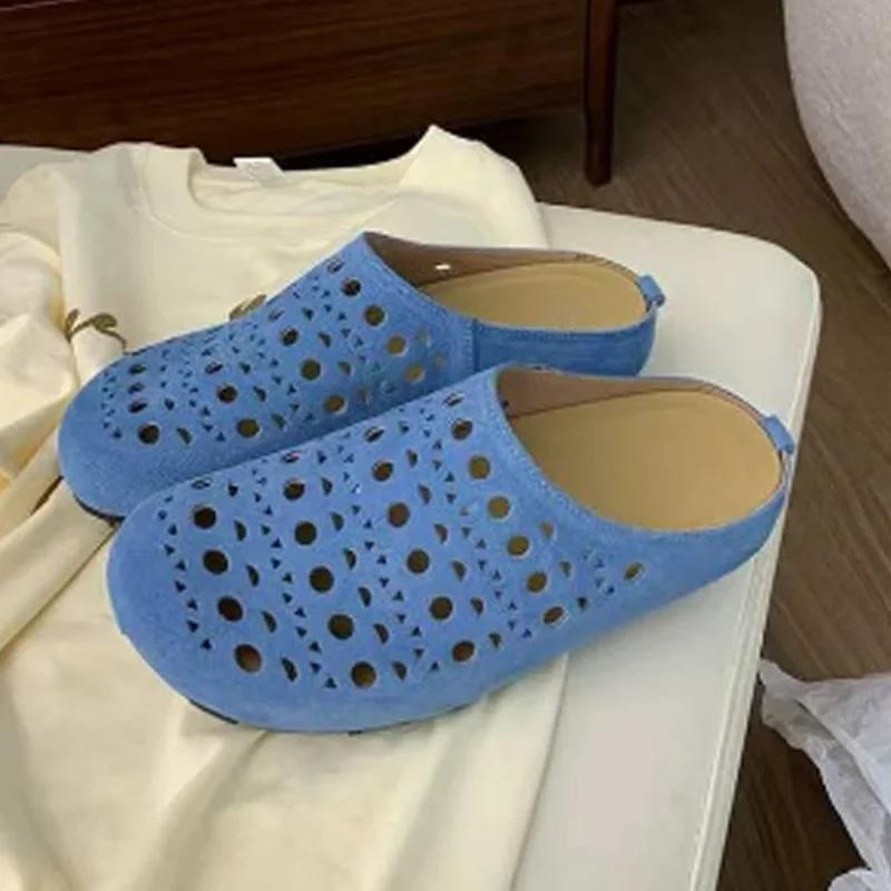 Fashion Hollow Women Flats Slippers Designer Mules Shoes Woman Sandals Fashion Slides 2025 Summer New Brand Flip Flops Home Slippers