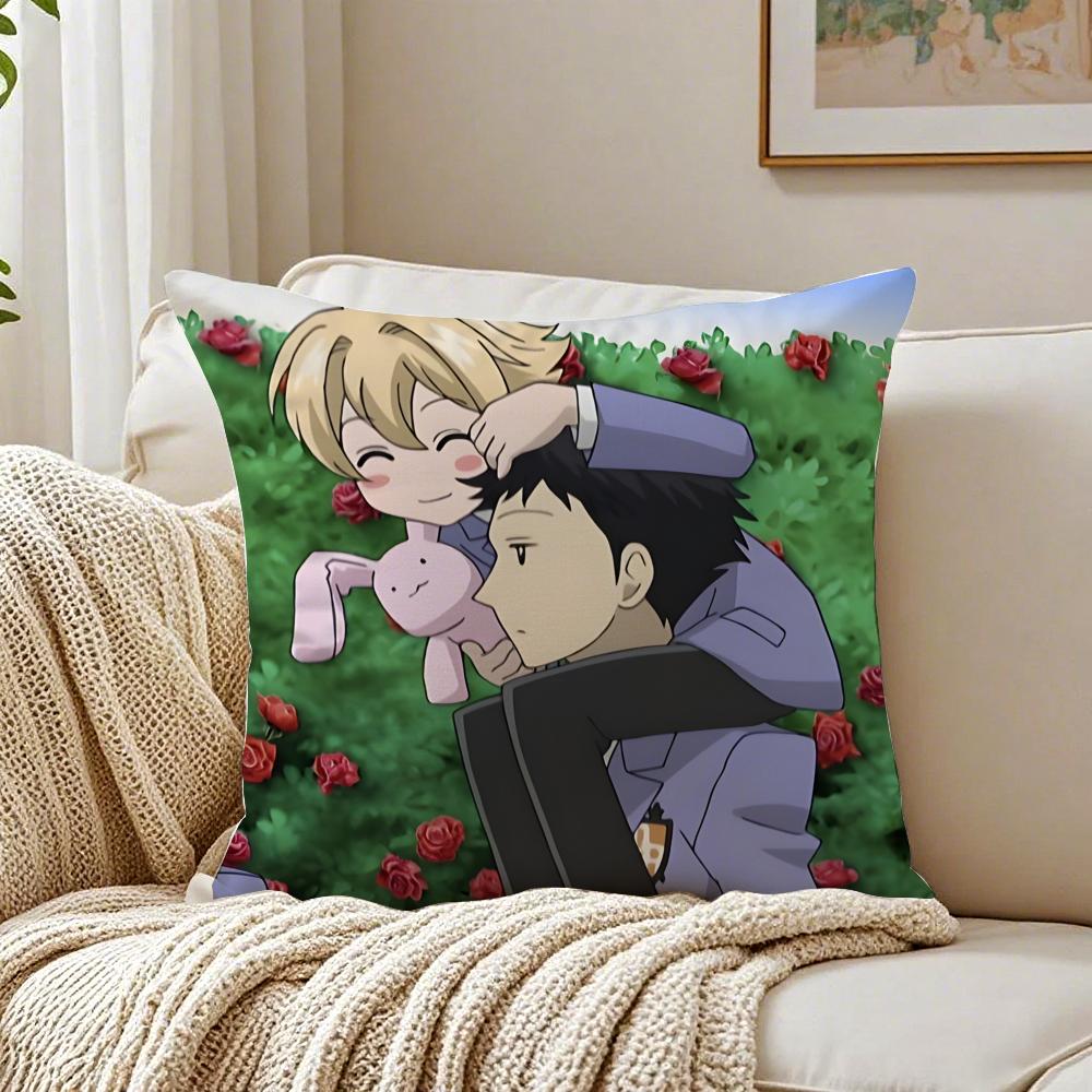 Funny Romance Anime OOuran High School Cushion Cover Linen Pillowcase Soft for Sofa Bed Home Room Decor