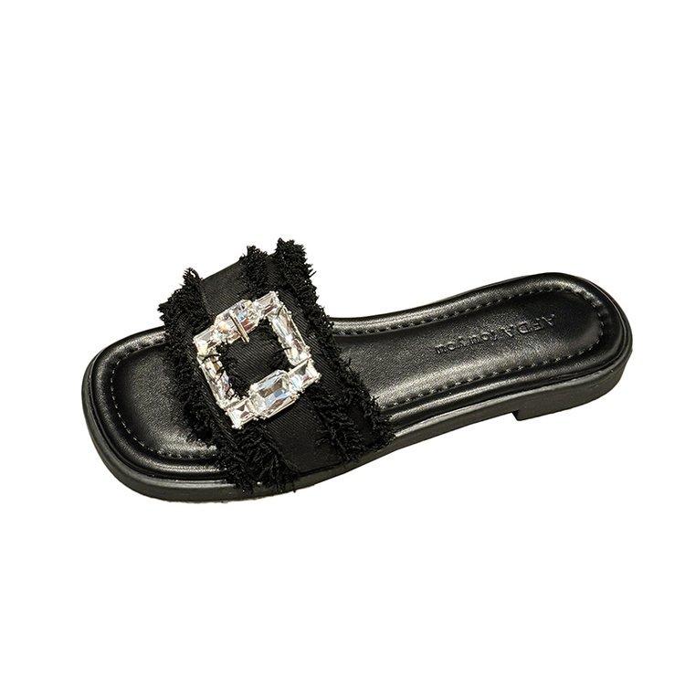 

French small fragrant slippers women s summer wear 2024 new fashion versatile flat bottom one-word beach cool slippers 35 чёрный