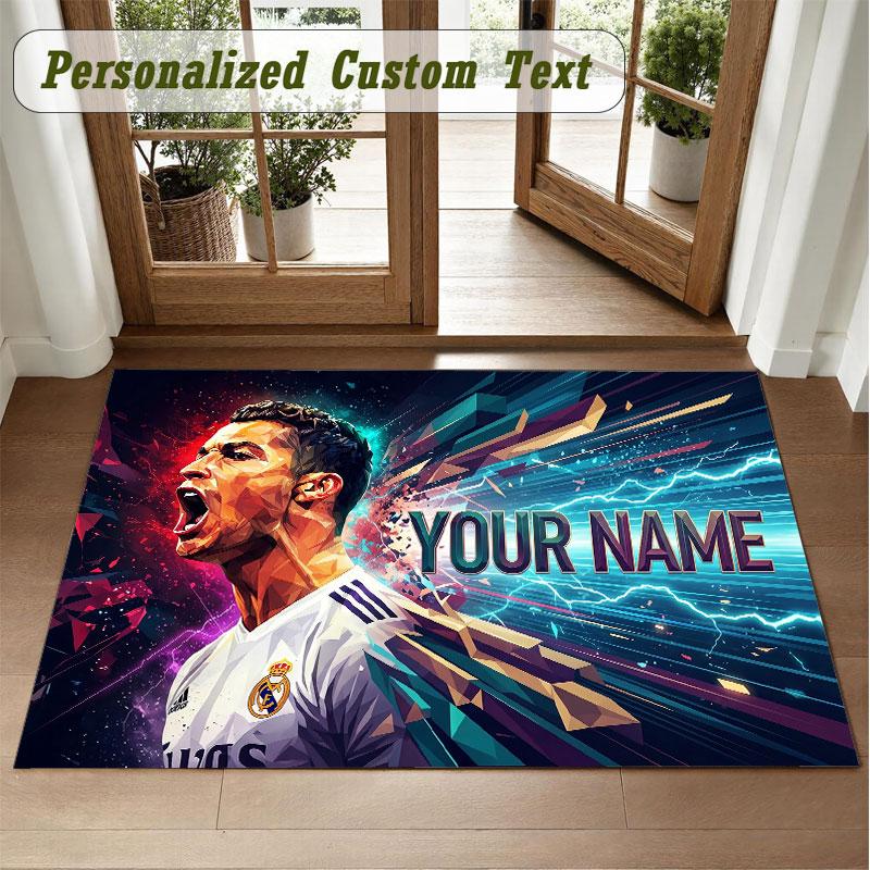 Crystal Velvet Square Rug Custom NameCristiano Ronaldo Pattern Non Slip Home Floor Decor Rug