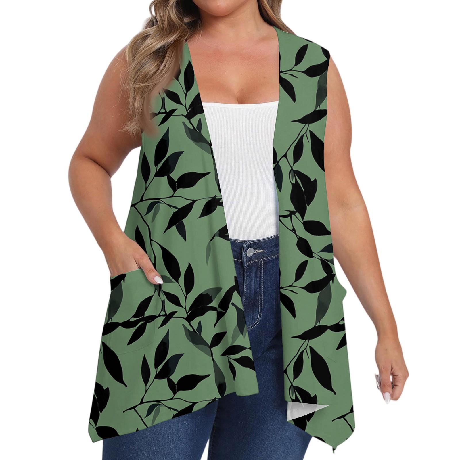 

Women s Oversized Loose Casual Printed Sleeveless Vest With Pocket Cardigan Jacket Cardigan Jacket XXL армія зелений колір