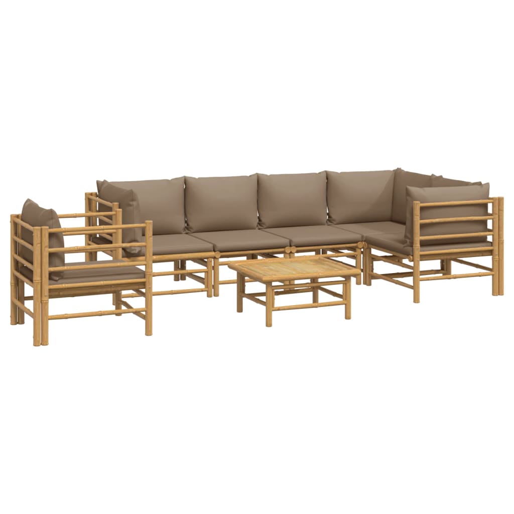 7 piece Garden Lounge Set with Taupe Cushions Bamboo
