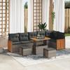 Set of 9 Pieces of Garden Sofa with Grey Poly Rattan Cushions, 2-seater Garden Sofa with Grey Poly Cushions 3363328