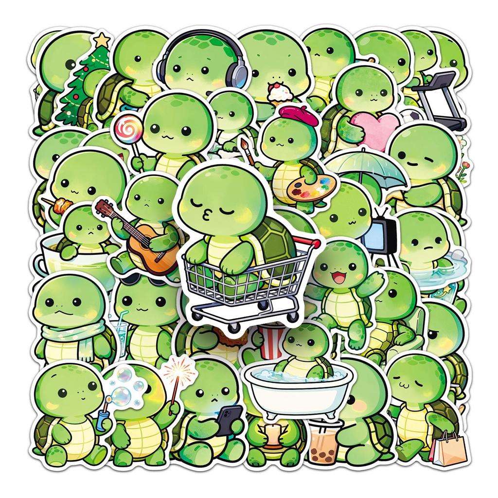 50 Cartoon Googly-Eyed Turtle Stickers - Cute Animal Designs for Helmets, Refrigerators, Phones