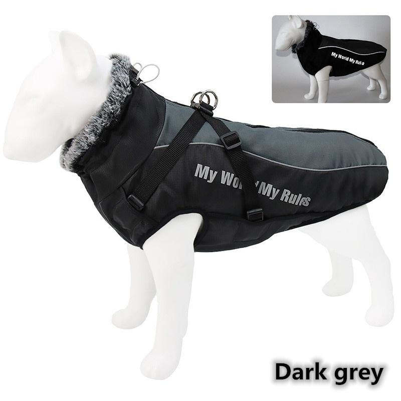 

Теплая светоотражающая куртка для собак, одежда, зимний водонепроницаемый пуховик со шлейкой, жилет для средних и больших собак, для улицы XXXXXL темно-серого