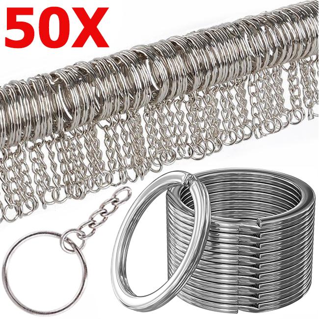 50 Stück Silberbeschichtete Metall Leere Schlüsselanhänger Schlüsselanhänger Sprengring Schlüsselanhänger Schlüsselhalter Ringe Damen Herren DIY Schlüsselanhänger Schlüssel Zubehör
