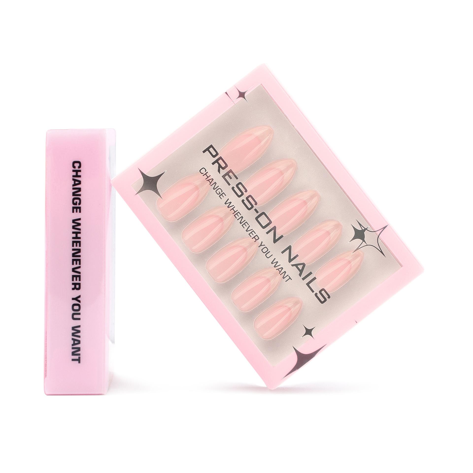 30 short almond nails in Europe, America and other regions, wearing nail pads, simple French beige high-end wearing nail pads.
