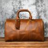 NZPJ Retro Men's Large-Capacity Leather Travel Bag First Layer Cowhide Shoulder Messenger Handbag with Zipper for 15 Inch Laptop