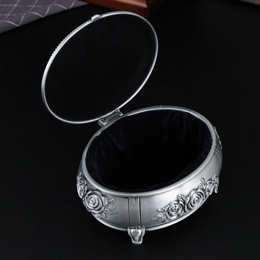 Oval Jewelry Organizer Box Emboss Alloy Trinket Jewelry Box  For Rings Necklaces Earrings