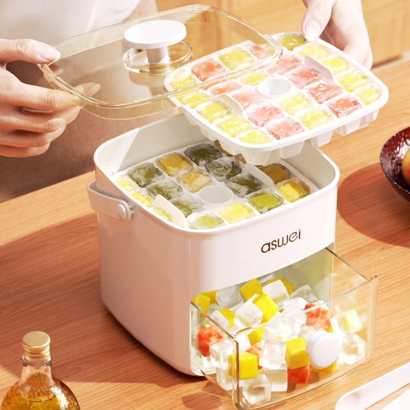 Macchina per Ghiaccio Extra-Large da 48 Cubetti con Vassoio a Doppio Strato Food-Grade a Scorrimento Facilitato per Frigorifero Perfetta per Whiskey e Cocktail