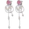 Silver needle court retro flower pearl bow fringed earrings elegant super fairy earrings suitable for summer