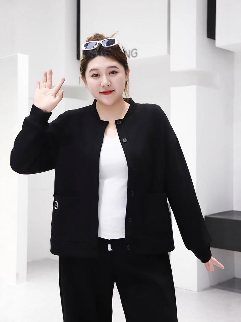 Women's Plus-Size Casual Long-Sleeve Slimming Baseball Jacket