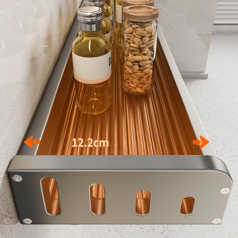 Kitchen Storage Rack Wall Mounted Knife Holder & Spice Organizer Multi-functional Seasoning Storage Shelf for Home No Drilling
