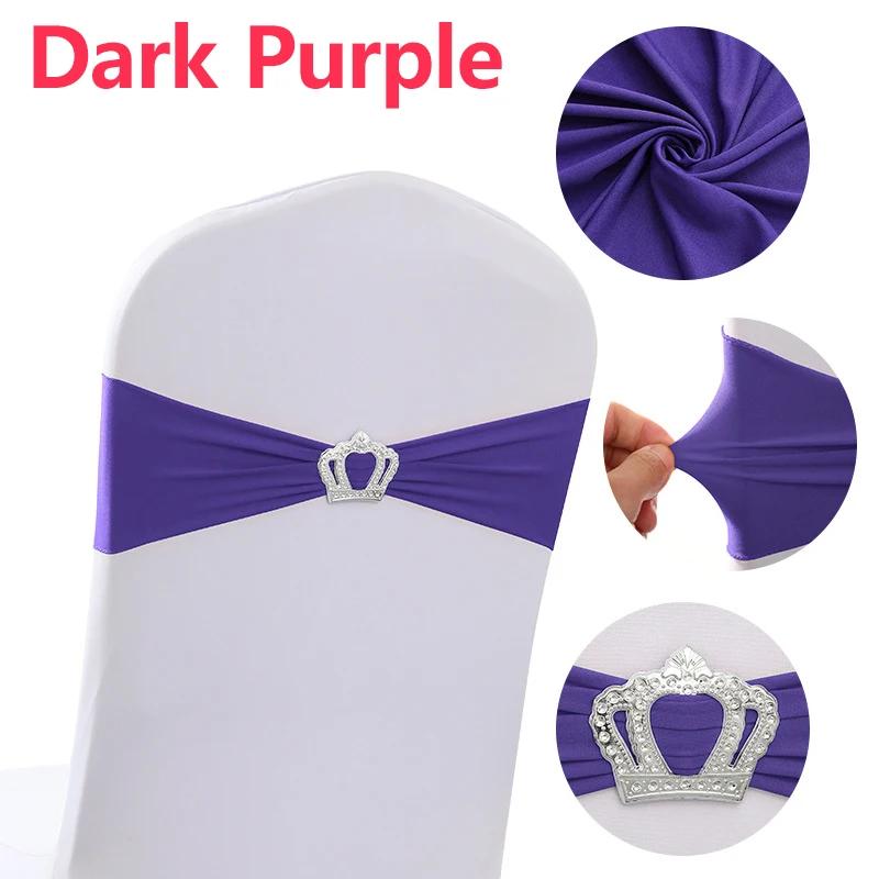 

50-10Pcs Crown Buckle Spandex Chair Sashes Slider Stretch Chair Bands Cover Ties for Banquet Wedding, Corporate Event Party 50pcs темно-фіолетовий колір