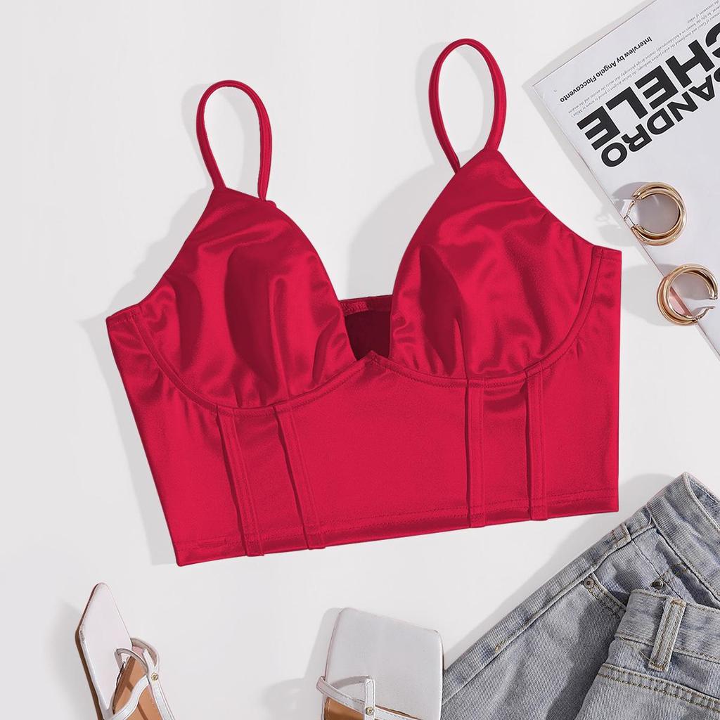 Satin Tank Top Solid Halter Crop Tops Women Summer Adjustable Shoulder Strap Camis Backless Camisole Casual Tube Female Sleeveless Cropped Vest