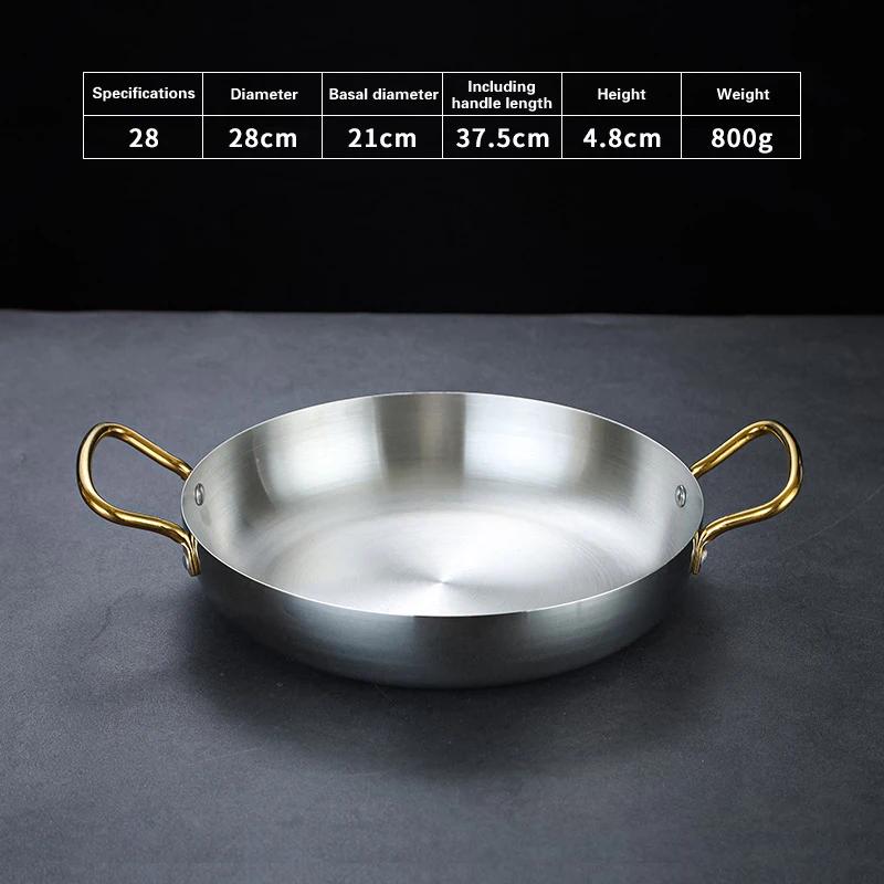 Španělský rýžový hrnec s mořskými plody Dvojuší zlatá pánev Miska na těstoviny Kulatý talíř na steaky panelas olla Nádobí na suché hrnce z nerezové oceli