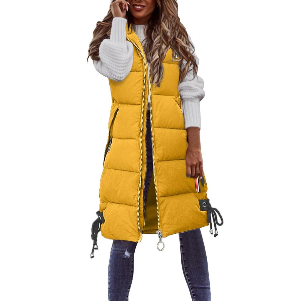 Manteau Gilet Rembourré en Coton Mi-Long pour Femme Vêtement d'Extérieur Décontracté 2025