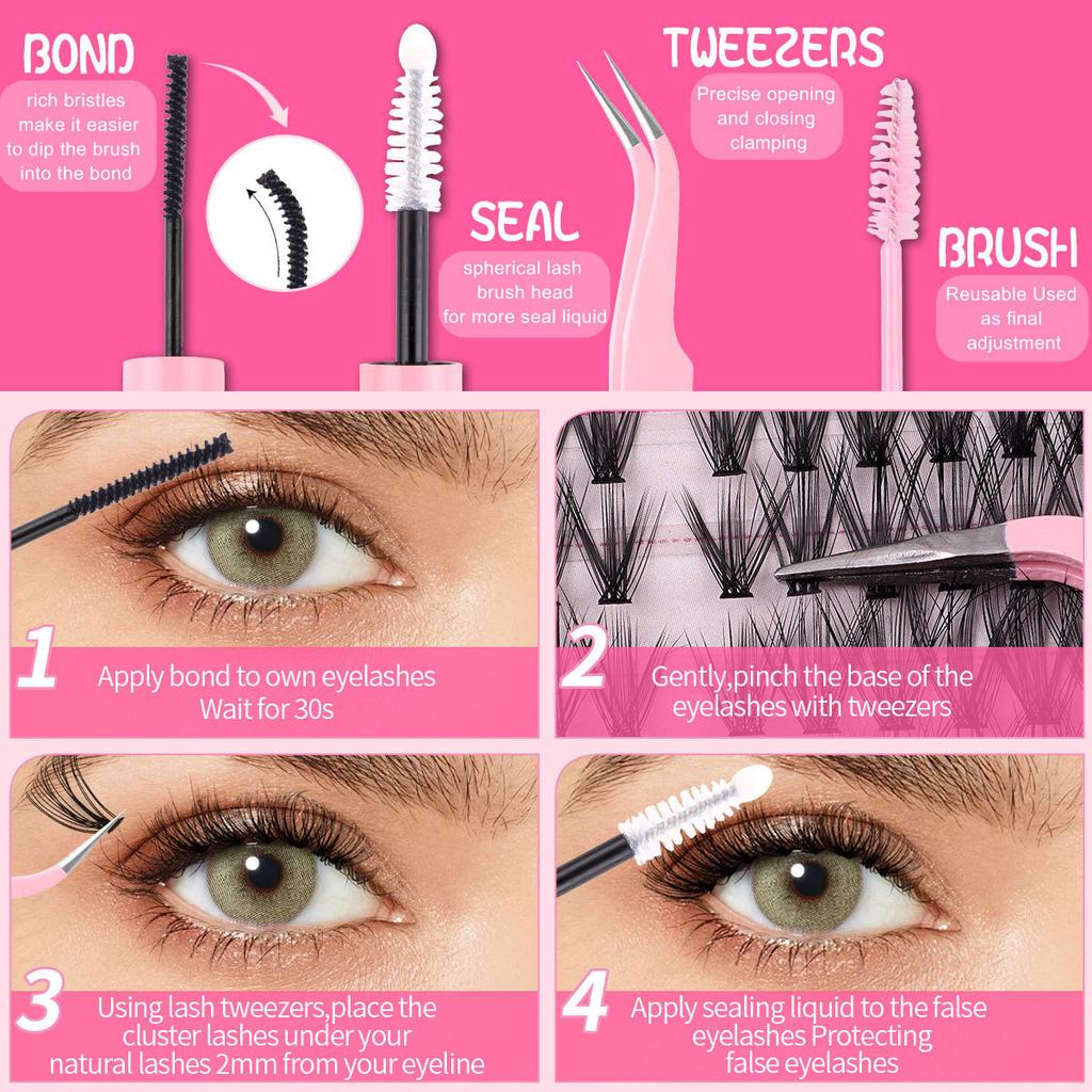 504 Clusters Of Single-Cluster False Eyelashes 8-16Mmdiy Segmented Natural Dense D-Curve Self-Grafting