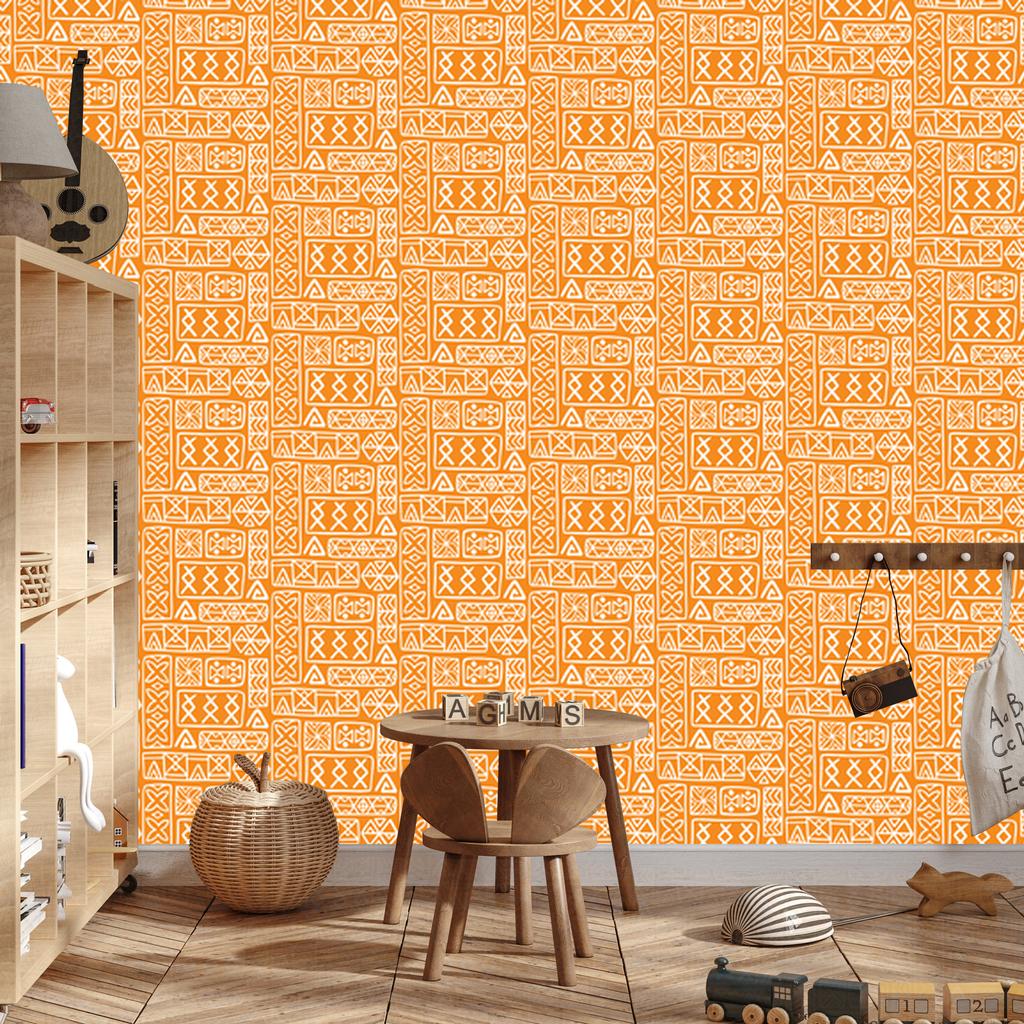 Polynesian Geometric Pattern Wallpaper Cream and Gold 50x1000