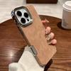 Luxury Business Leather Pattern Protective Phone Case For iPhone 14 16 Pro Max 15 13 12 Plating Lens Simple Solid Color Cover